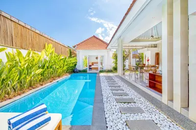 an image of a swimming pool in a house at PROMO 3BD Tropical Villa in Central Umalas in Canggu