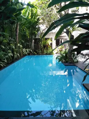 a large blue swimming pool with a bunch of plants at The Pavilion Hotel Kuta in Kuta