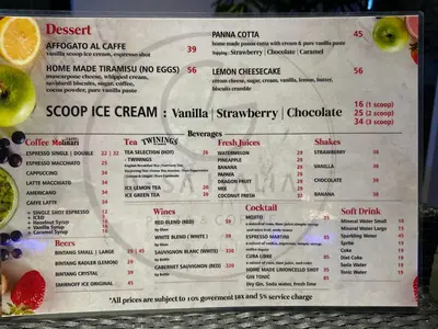 a picture of a menu for a restaurant at Villa Mabuk in Legian