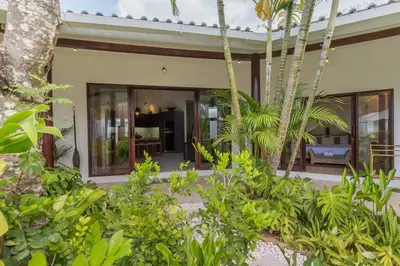 a villa with a tropical garden with plants at Villa Budha 1: 4bedrs 12m Pool, 700m2 garden with BBQ in Seminyak