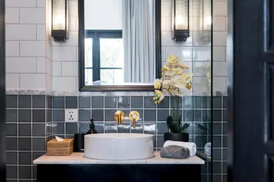 a bathroom with a sink and a mirror at Martini Beachside Villa 4 in Canggu