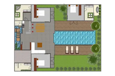 a floor plan of a house with a swimming pool at Villa Bahia by Optimum Bali Villas in Seminyak