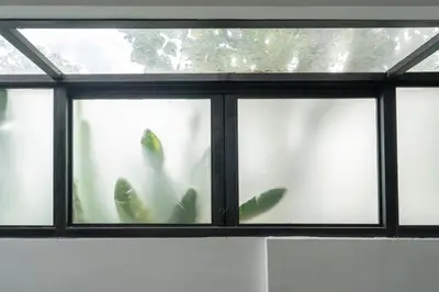 a window with four views of a white flower at LOTUS - Bali Invest Club in Kerobokan