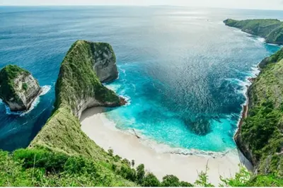 an aerial view of a beach with rocks in the ocean at Sol Bella VIlla 1 in Seminyak