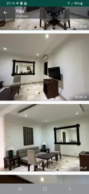 two pictures of a living room with a couch and a table at Two bedroom suite Apartment, Jayakarta,Legian, Unit 6420, block A ,4th floor in Seminyak