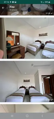 two pictures of a hotel room with two beds at Two bedroom suite Apartment, Jayakarta,Legian, Unit 6420, block A ,4th floor in Seminyak