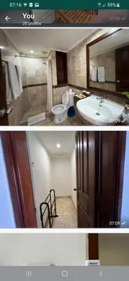 two pictures of a bathroom with a sink and a toilet at Two bedroom suite Apartment, Jayakarta,Legian, Unit 6420, block A ,4th floor in Seminyak