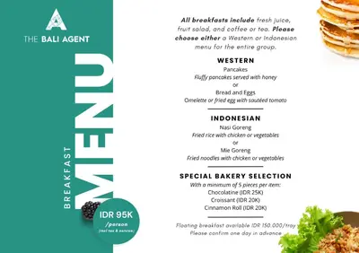 a menu for the ball agent at Casa Adem - Modern & Trendy 3BR Villa in Seminyak, 10 Minutes to the Beach with Private Pool in Seminyak