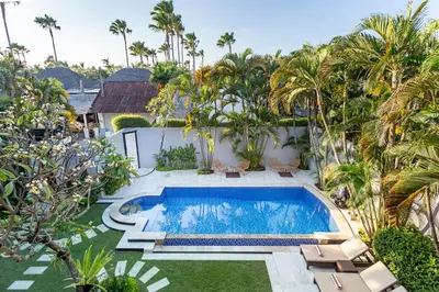 an aerial view of a villa with a swimming pool at Viona 3 Villa - 3 BDR villa, walk to the beach in Seminyak