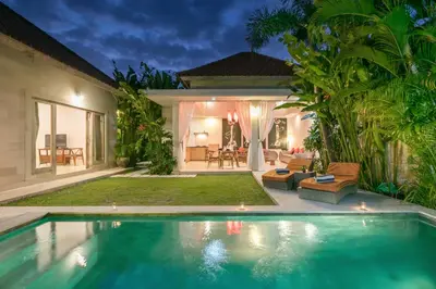 a swimming pool in the backyard of a villa at Villa Briana Seminyak by Villas R Us in Seminyak