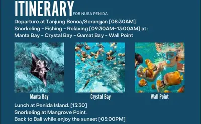 a flyer for a swimming pool with a star fish at Private Yacht Bali to Nusa Penida in Ujung