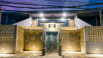 a stage with a door in the center of a room at Alaya Homes D - Chic Japandi Loft Suite in Seminyak in Seminyak