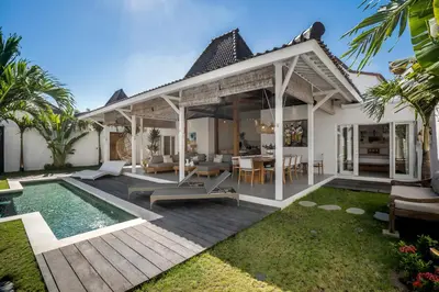 a villa with a patio and a swimming pool at Villa Makena by Alfred in Bali in Seminyak