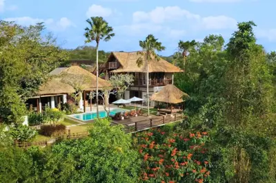 an aerial view of a resort with a swimming pool at Mandevilla 4 BR Private Pool Villa NE25 in Jimbaran