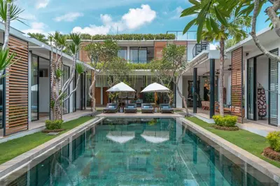 an image of a swimming pool in a villa at Villa Vida Mira - Elegant 4BR Beachside Villa in Canggu in Canggu