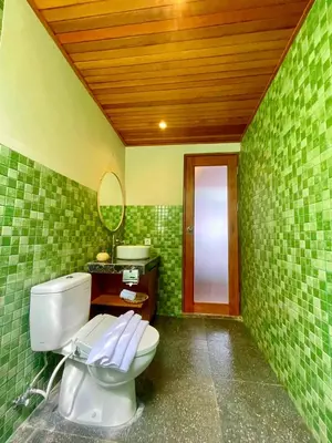 a bathroom with a toilet and a sink and a mirror at Abian Klumpu Villa & Spa Sanur Bali in Sanur