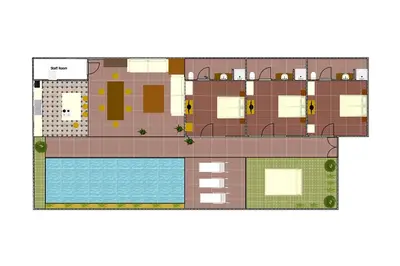 a plan of a building with a pool at Villa Kosibali by Optimum Bali Villas in Kerobokan