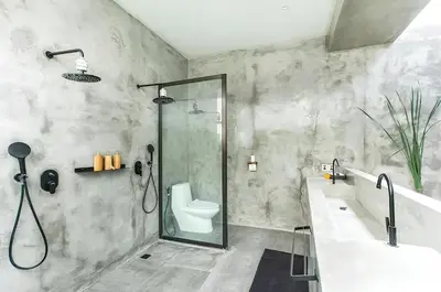 a bathroom with a shower and a toilet and a sink at Villa GrandLux Bali 2 Bed Villa Pool Big Garden in Seminyak