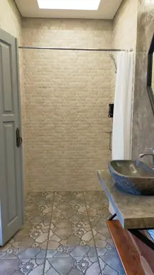 a bathroom with a sink and a shower at Aleenka House in Canggu