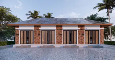 a rendering of a building with palm trees in the background at Uger House Seminyak in Seminyak