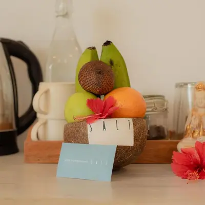 a pile of fruit sitting on top of a table at Salt Hideaway - 2 BR apartment, central Seminyak in Seminyak