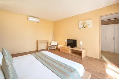 a bedroom with a large bed and a television at Villa Ewa 1 in Seminyak