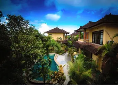 an aerial view of a house with a swimming pool at Villa Chandra in Seminyak