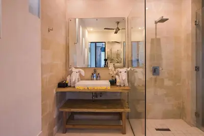 a bathroom with a sink and a shower at 7to8BR 40 off special Brilliant Location in Seminyak