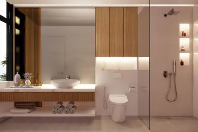 a bathroom with a sink and a toilet and a mirror at Luxury Villa Gym Pool and Gazebo in Canggu