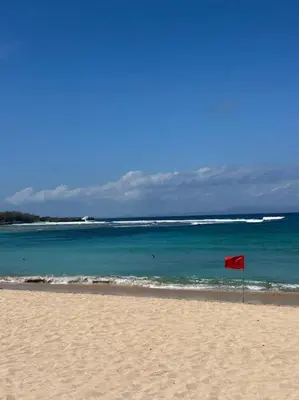 a red flag in the sand on a beach at Villa with pool Nusa Dua in Nusa Dua
