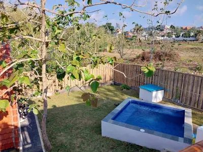 a swimming pool in a yard with a tree at Thula Thula Bali Villas in Kerobokan