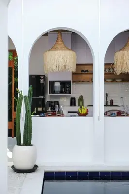 a kitchen with a cactus sitting on a counter at T&J5 - New! Romantic 1BR pool villa, walk to beach! in Umalas