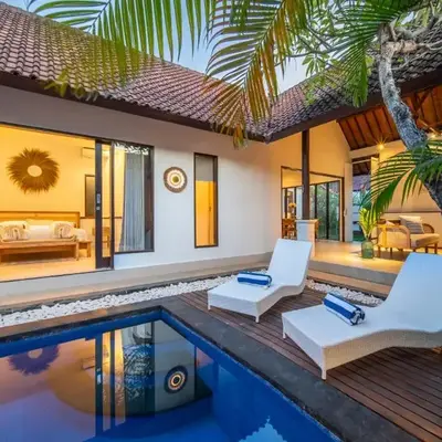 Free pick-up Balinese style tropical private pool villa with 2 bedrooms