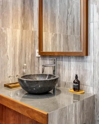 a bathroom with a large bowl sink on a counter at Villa Marsin Umalas - 10 Minutes to Finns Beach Club in Seminyak