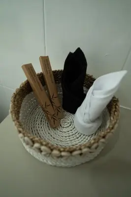 a basket with some items in it on a table at Villa Moza in Canggu