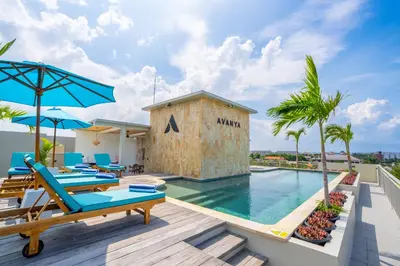 a view of the pool at the miami hotel at Avanya Luxury Apartment by Pertama Management in Seminyak