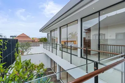 an image of a balcony of a house at New 3 BR Luxury Villa in Umalas in Canggu