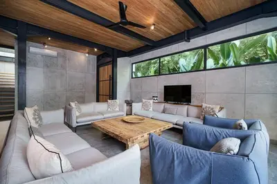 a living room with couches and a coffee table at Family Luxury 5bd Villa Parking X Walk 2 Potato Head in Seminyak