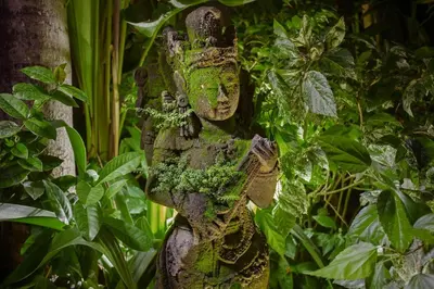 a statue is covered in green moss at Room & Vespa 3 - Relaxing Stay Center Seminyak in Seminyak