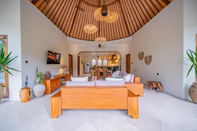 a living room with a couch and a table at Luxury Balinese Oasis with private pool - 2 BR in Kerobokan