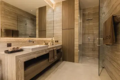 a bathroom with a sink and a shower at CAVO Villa in Seminyak