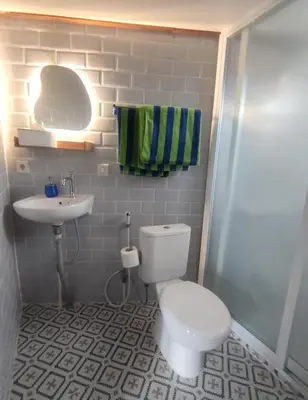 a bathroom with a toilet and a sink at Bashania in Kerobokan
