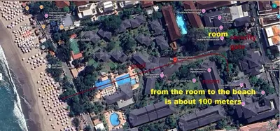 a map of a resort with a red trail at The Palmana Tropical Garden Jayakarta Residence 36 in Seminyak