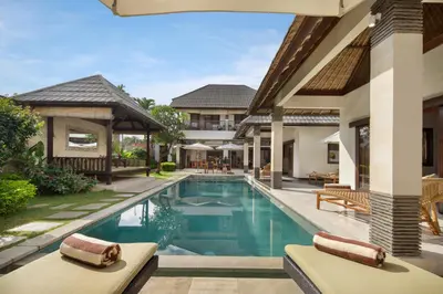 an image of a villa with a swimming pool at HUGE 9 BR, 10 BATHR Villa, Best Location near beach in Canggu