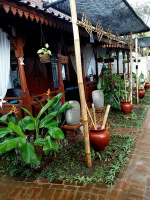 a group of potted plants sitting outside of a building at Nabali Villa in Kerobokan