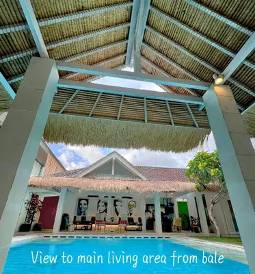 a view of a main living area from inside a building at Villa Anh Yeu - 6 BR in Central Seminyak with Huge Pool & Garden in Seminyak