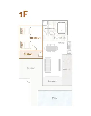 a floor plan of a small apartment with a room at 3BR, 5Beds, 10ppl, Seminyak, BeachSide in Seminyak