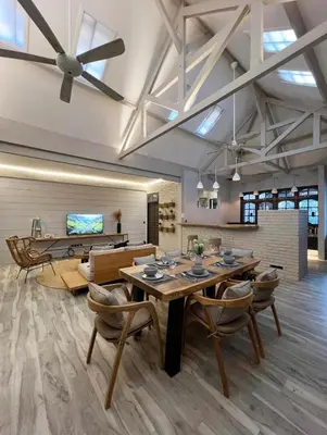 a dining room with a table and chairs at Cozy villa 777 near canggu 3BR in Kerobokan