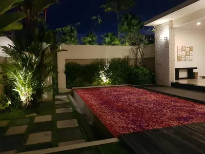 a garden rendering of a house with a red pathway at Privat Pool Villa with Kitchen at seminyak in Seminyak