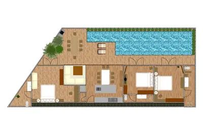 a plan of a house and a swimming pool at Villa Ubuntu 3BR Pool Ricefield Family&Friends group near Canggu in Kerobokan